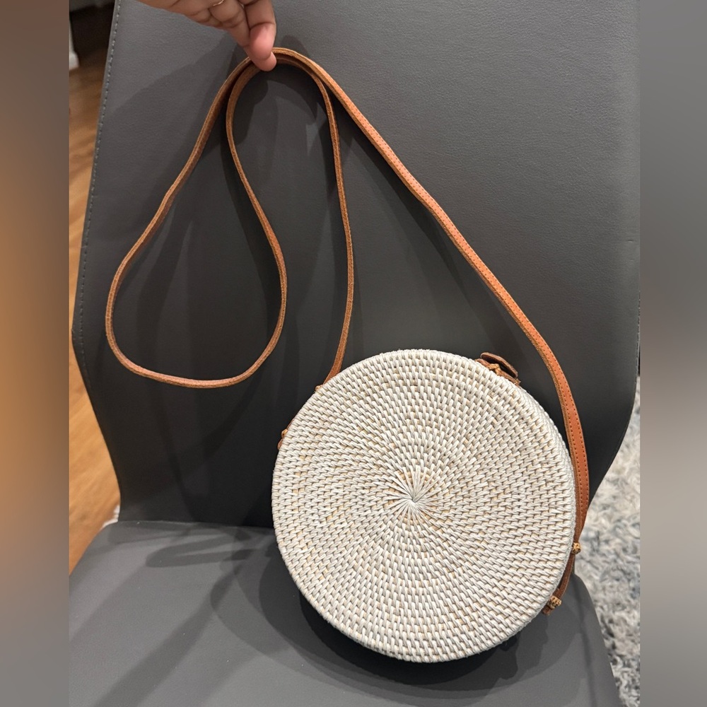 H&M Round Woven Crossbody Bag - White and Tan